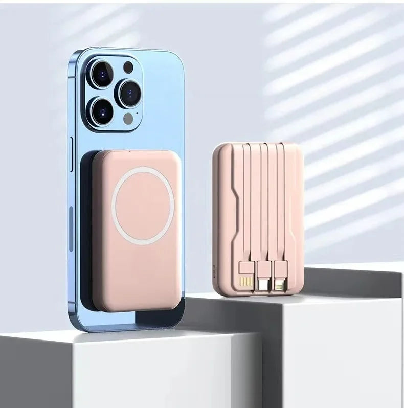 20000mAh 5V Power Bank for Wireless Charging Magnetic Suction Portable Fast Charging Power Bank with Built-in Cable