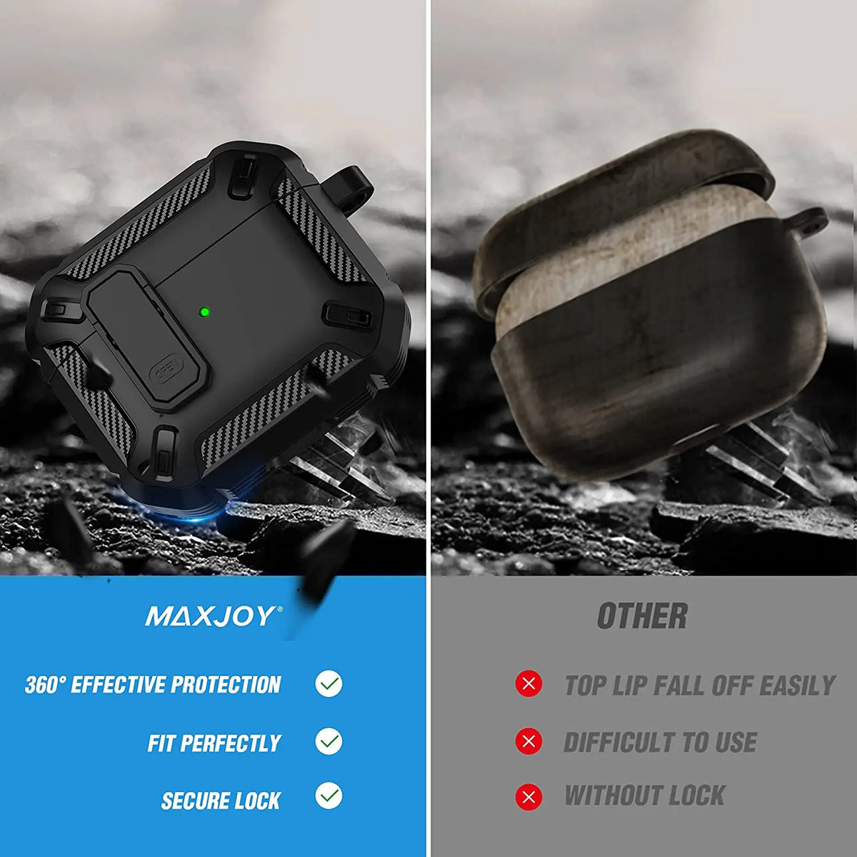 Airpods Pro Protective Case with Lock Gen 3 Military Hard Shell Rugged Shockproof Cover with Keychain For Airpods 4 Pro 3 Case
